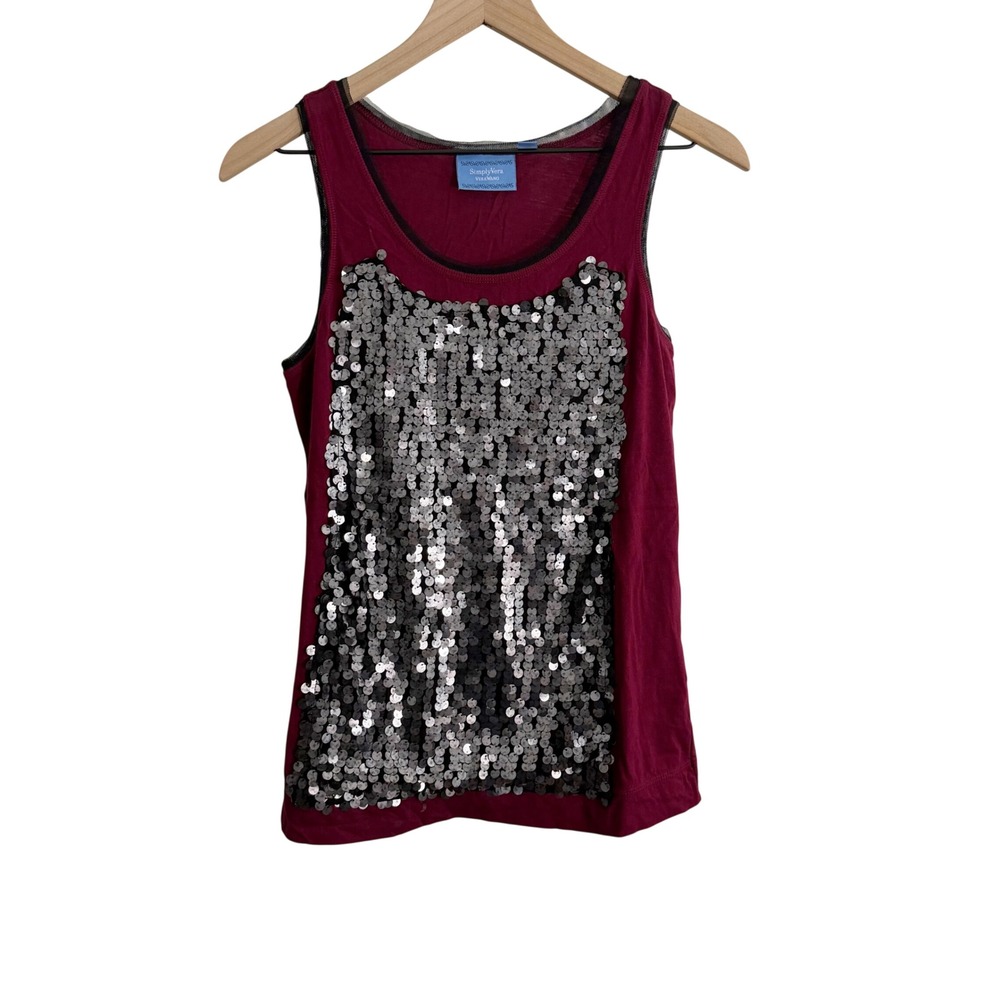 Simply Vera Vera Wang Sequin Tank Top Medium Petite Red Holiday Party Glam Chic